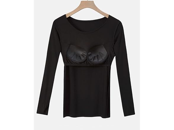 Flenwgo Women (XS) Modal Built-in Bra Long T-Shirt