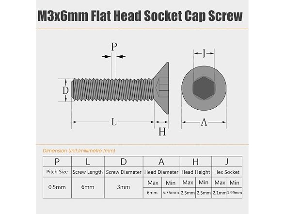 M3x6mm Flat Head Screws 50Pcs 304SS