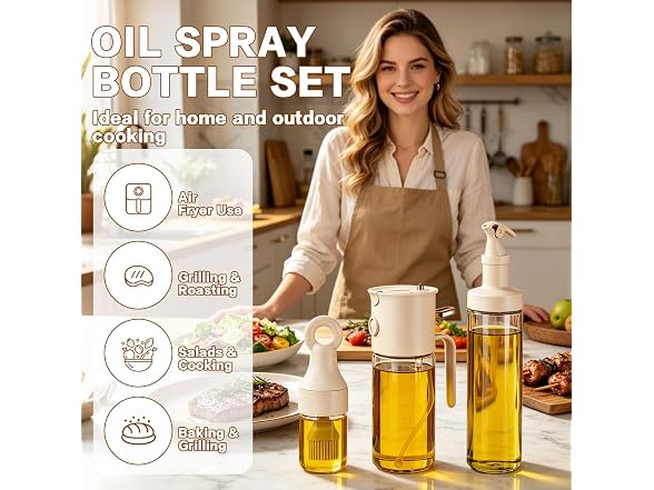 QQC 3pc Olive Oil Sprayer & Pourer Set