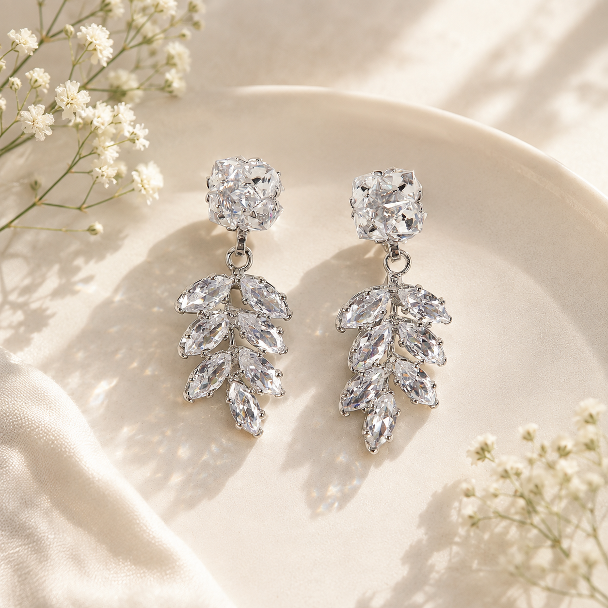Silver CZ Drop Earrings - Gallery 6
