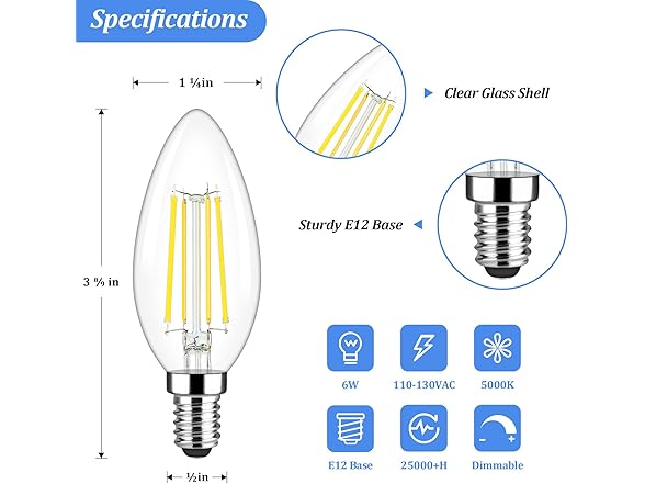 Brightever LED Candelabra Bulbs 40W Equiv, E12, 20PK