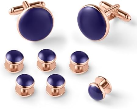 Zealmer 8pcs Blue Men's Cufflinks and Tuxedo Studs Set with Boxes Stainless Steel Rose Gold Cuff Links Shirt Studs Tuxedo Buttons Jewelry Gifts for Men Wedding Anniversary, Business and Daily Life