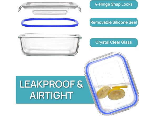 Vtopmart Blue 5 Pack 35oz Glass Containers W/ Lids