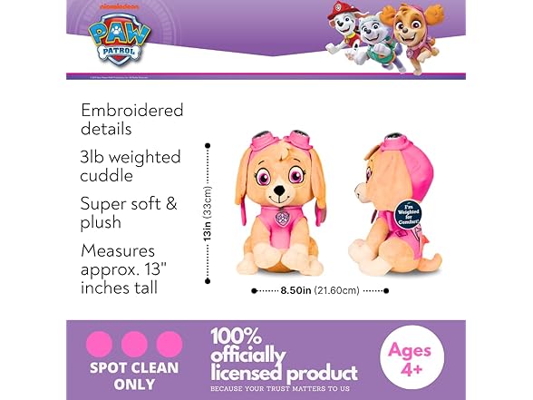 Paw Patrol Girl Skye Bedding Weighted Cuddle Pillow