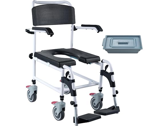 Shower Commode Wheelchair with 4 Lockable
