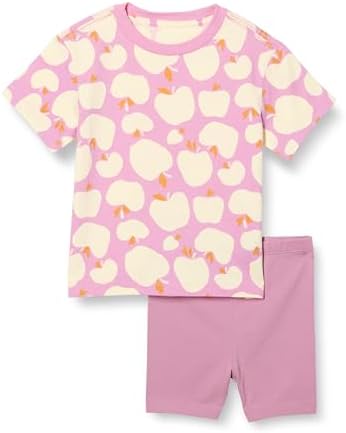 Amazon Essentials Girls' T-Shirt and Bike Short Set, Mauve/Apples, Small