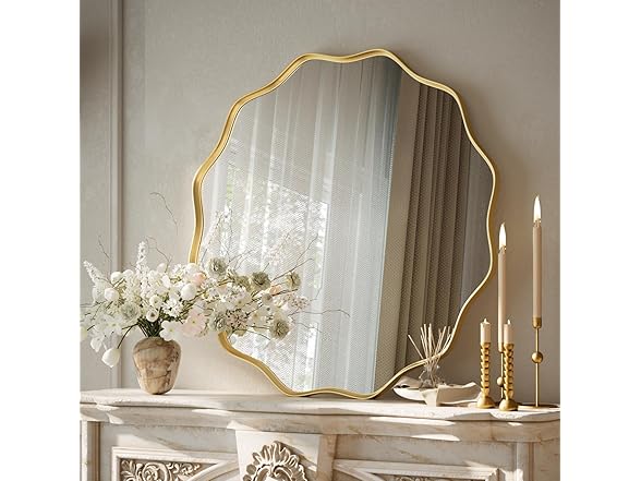 VooBang Gold Scalloped Circle Mirror, 24" Wavy Edge Round Wa (Open Box)