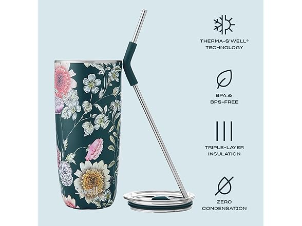 S'well Stainless Steel Tumbler with Straw and Slide-Open Lid