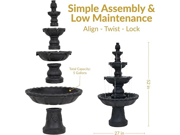 Sunnydaze 52" 4-Tier Large Outdoor Water Fountain