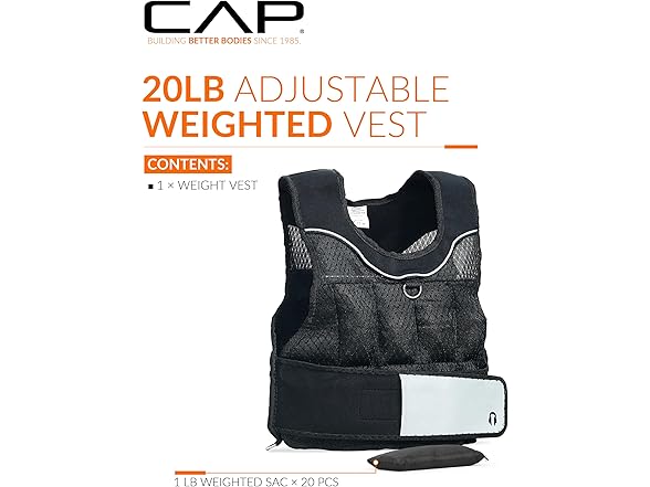 CAP Barbell Adjustable Weighted Vest, 20-Pound
