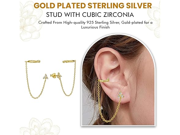 Gold Plated Zircon Chain Stud Earrings