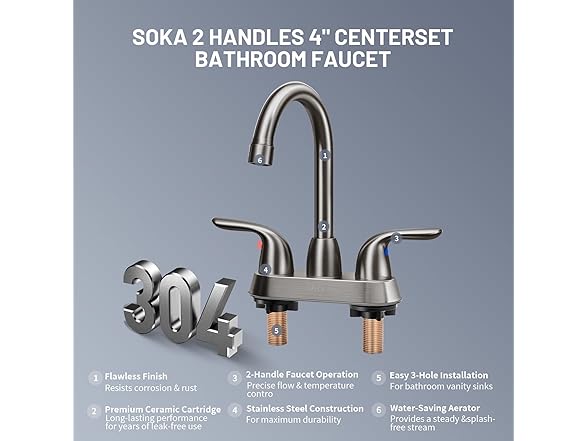 SOKA Bathroom Sink Faucet for 3 Hole, 4"