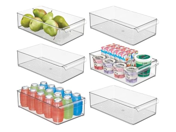iDesign Large Stackable Fridge or Freezer Bin Set of 6