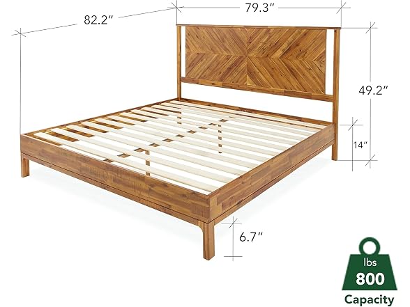 Bme Vivian 14" Deluxe Bed Frame with Headboard, Rustic