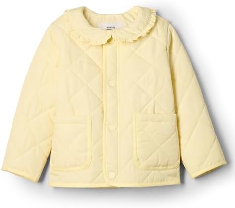 Amazon Essentials x Sofia Grainge Toddler Girls' Midweight Quilted Field Jacket with Ruffle, Butter Yellow, 3T