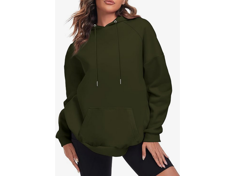 FKEEP Oversize Hoodies Women Fleece Crewneck Sweatshirt Casual Long Sleeve Pullover Tops with Pockets(Army Green,Medium)