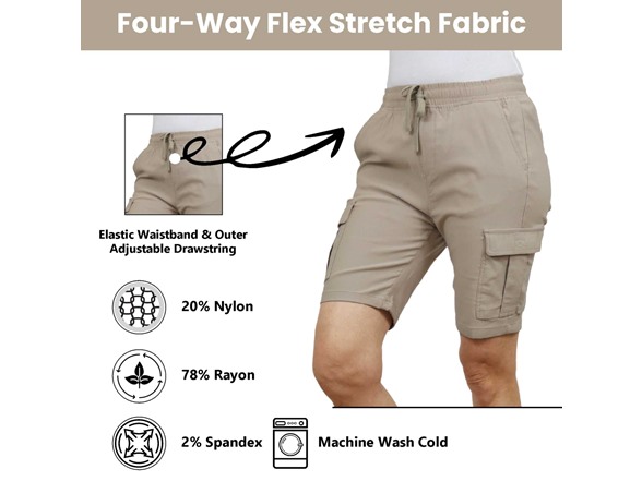 2Pk Womens Super Stretch Cargo Shorts