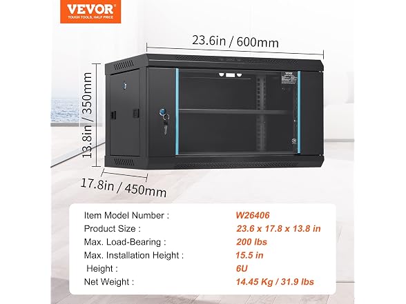 6U Wall Mount Network Server Cabinet, 15.5''
