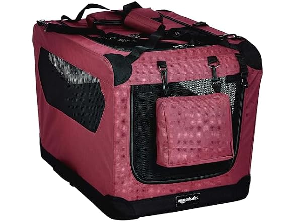 Amazon Basics Folding Portable Soft Pet Dog Crate, Red