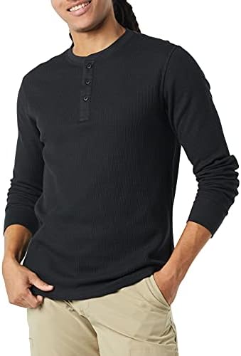 Amazon Essentials Henley Long Sleeve Shirts for Men, Regular-Fit Waffle, Black, X-Large
