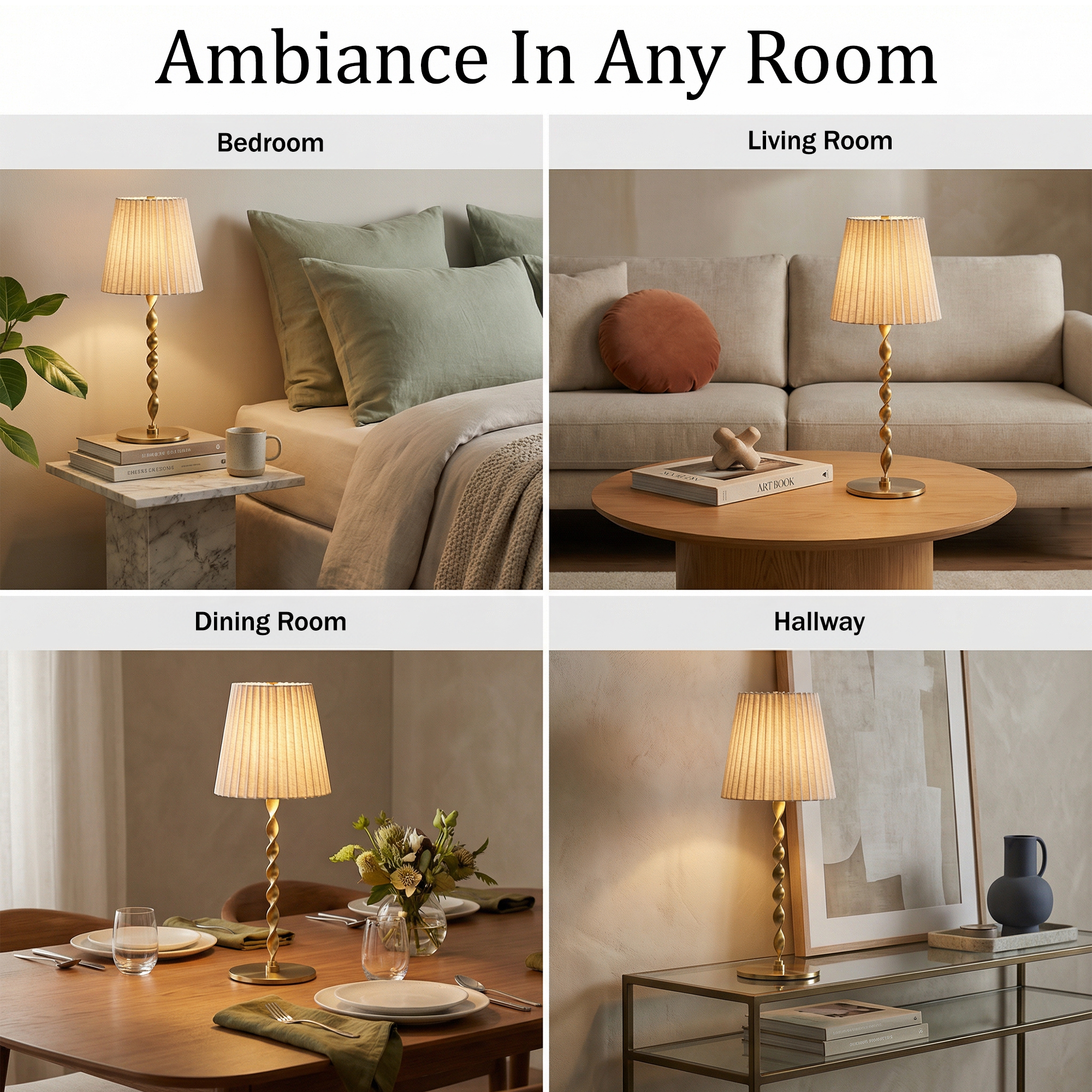 Twisted Stem Pleated Shade Cream Lamp - Gallery 22