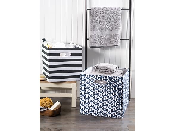 DII Collapsible Hard Sided Bin, Waves, Blue, Large