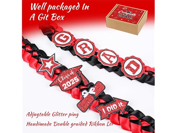 Red and Black Graduation Lei 2024 Silk