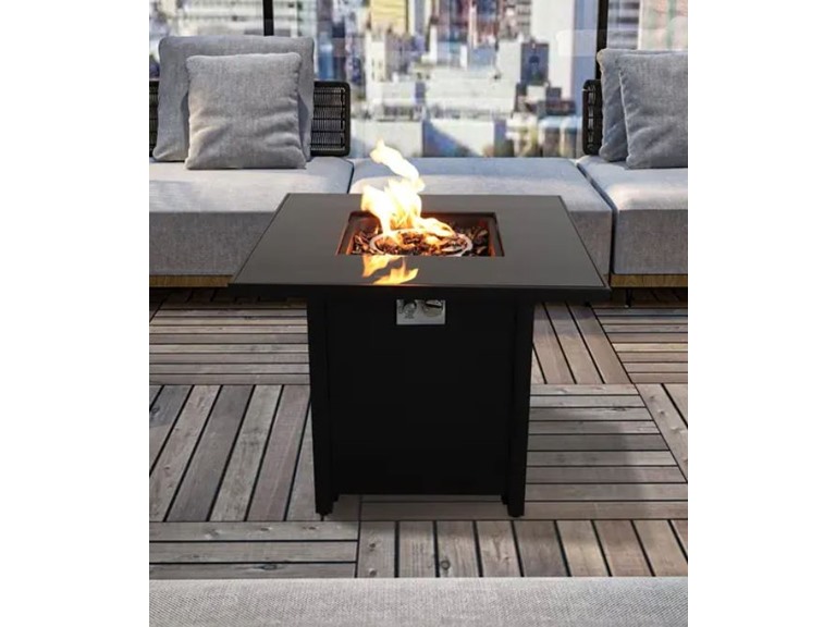 LSI 25'' H x 30'' W Steel Outdoor Fire Pit Table with Lid