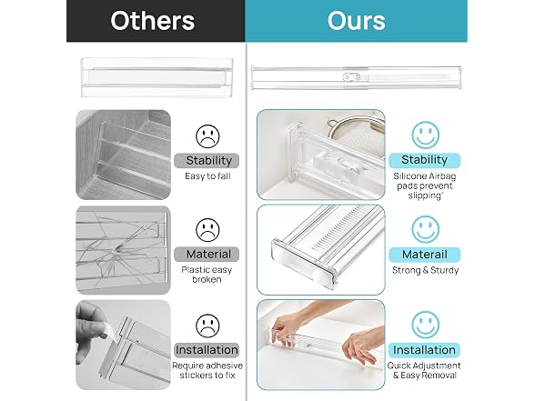 Vtopmart 2.36" Short Upgrade Drawer Dividers 12.8"-22.3"