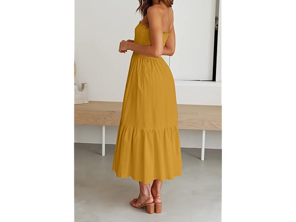 Zesica Women (S) Summer Boho Strapless Maxi Ginger