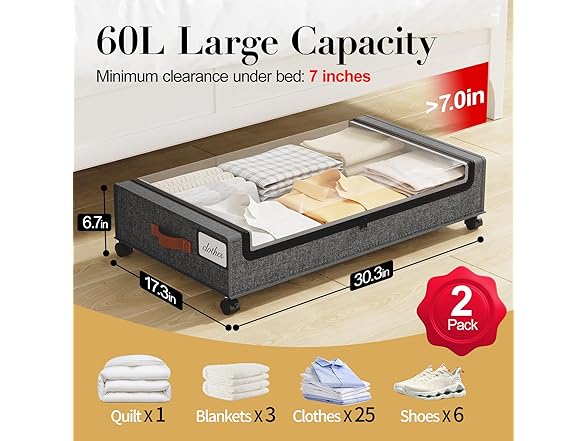 Grey Under the Bed Storage 2 Pack