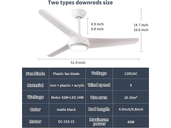 KINDLOV 52in 3-Blade Ceiling Fan