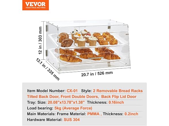 Pastry Display Case, 2-Tier Commercial