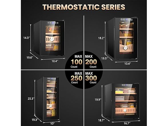 Mojgar 50L Thermostatic Electric Humidor, 300 Counts Large C (Open Box)