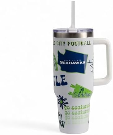 The Memory Company Official Licensed 40oz Team Spirit Stainless Steel Tumbler - Vacuum-Insulated Double-Wall Travel Cup With Handle and Straw Lid