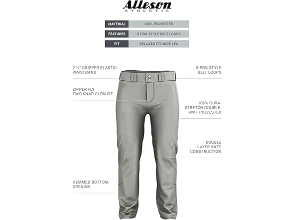 Alleson Athletic Men's Men's Baseball Pant Grey (S)