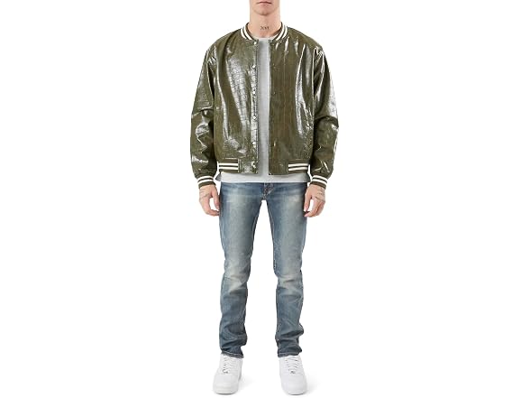 Forever 21 (M) Faux Croc Varsity Bomber Jacket