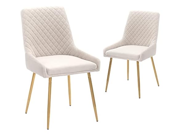 CangLong Mid-Century Velvet Upholstered Metal Legs for Kitchen, Dining, Living, Guest, Bed Room Side Chair, Set of 2, Beige