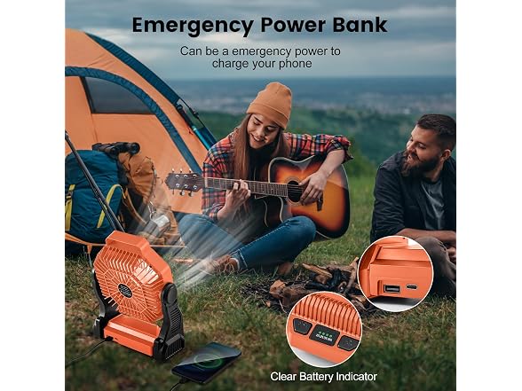 Odoland Orange Rechargeable Camping Fan