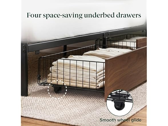 Zinus Kai Platform Bed Frame, Four Underbed Storage Drawers, Queen
