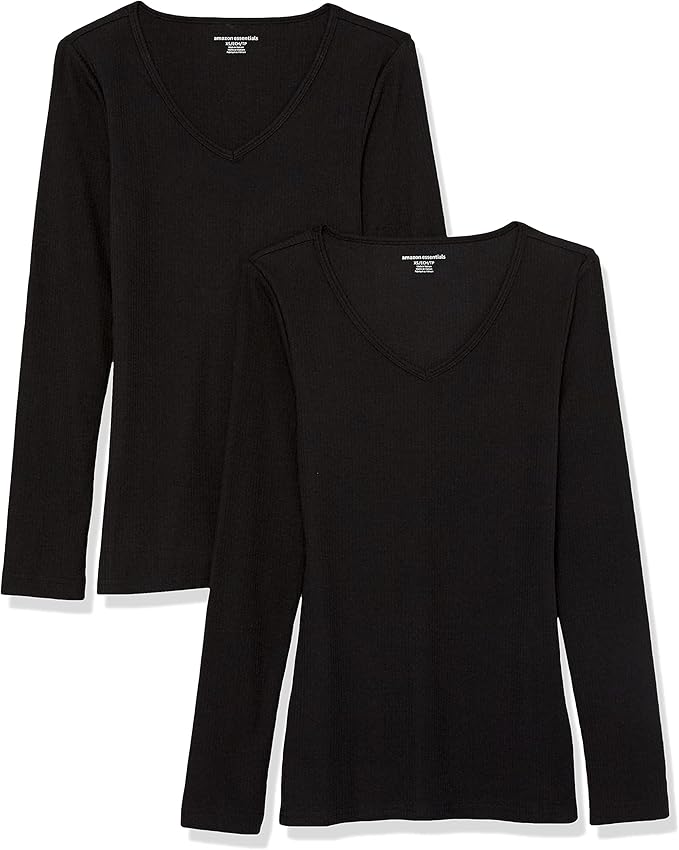 Amazon Essentials Women Slim-Fit V-Neck Rib Shirts 2Pk - Gallery 14