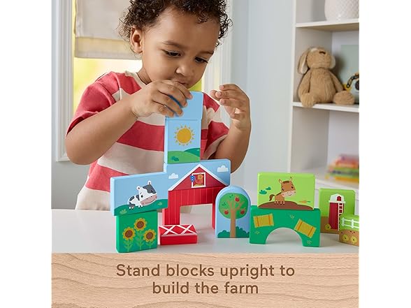 Fisher-Price Wood Toddler Toy Farm Blocks Puzzle