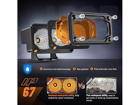 Nilight Motorcycle Amber LED Pods 2 PCS 3 Inch