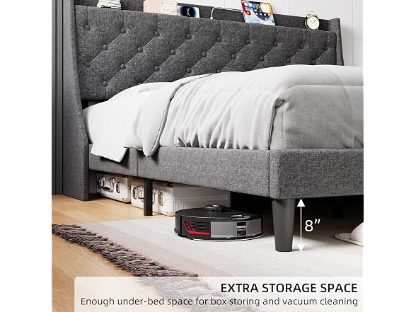 GAOMON Full Bed Frame, Charging, Grey