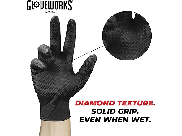 GLOVEWORKS Black Nitrile Gloves 6 Mil 100ct Medium