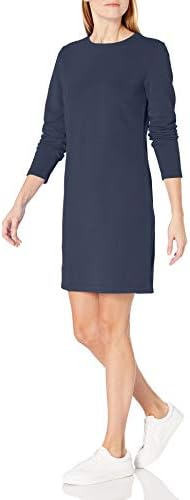 Amazon Essentials Women's Crewneck Long-Sleeve Fleece Above-The-Knee Dress, Navy, Small