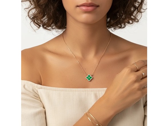 Clover CZ Halo Necklace - Green
