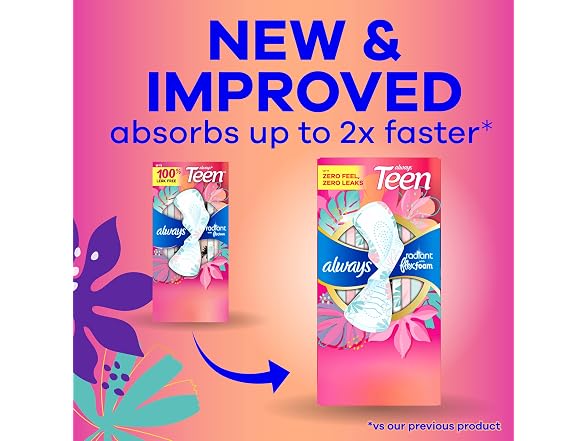 Always Radiant Teen Pads Size 1 Regular Wings