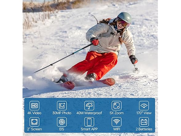 Hiicam 4K Action Camera WiFi 64GB EIS