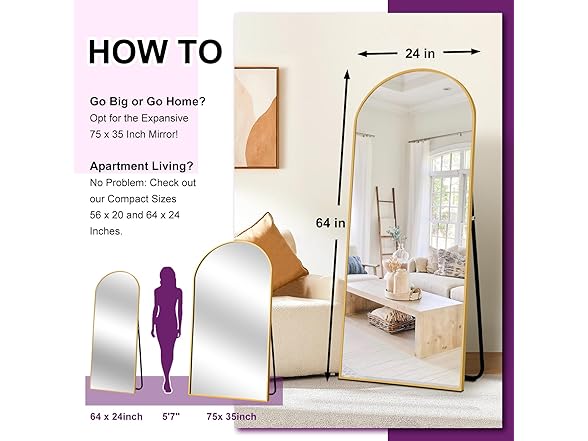IGREENA Arched Full Length Mirror 64"x24